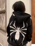Retro Spider Print Zipper Hoodies Women Harajuku Fashion Joker Sweatshirts Unisex Casual Loose Hoodie Punk Hip Hop