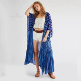 Brown Retro Printed Batwing Sleeve Front Open Kimono Plus Size Women Clothing Casual Long Tops and Blouses Shirts