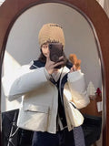 Autumn Winter Women Down Jacket Retro British Style Hooded Loose White Casual Thicken Warm Short Down-filled