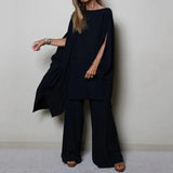 O-Neck Batwing Sleeve Top and Long Pants Outfits 2023 Casual Solid Office Suit Spring Autumn Loose Women's Two Piece