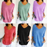 Casual Sweater Basic Thin V-Neck Seven-Sleeve Solid Female Bottoming Shirt Ice Cream
