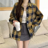 Vintage Plaid Print Long Sleeve BlouseOutfit