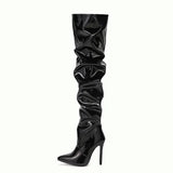 Zingj Over-The-Knee Boots Autumn 2023 New Pointed Patent Leather High Tube Black Zipper Thin Heel High Heel Women's Boots-Outfit