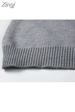 Women Chic Print Knitted Pullovers Sweaters O-Neck Warm Oversized Loose Casual Ins Cute Jumpers Harajuku Ladies Top