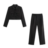2025 New Women's Double Pocket Coat Top + Pants