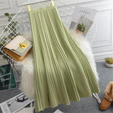 New Thicken Women'S Knitted A-Line Pleated Skirt Elegant Autumn Winter Warm Solid Color High Waist Warm Long Skirts