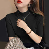 and Summer Half Sleeve Tank Top Knitted Blouse Fashion Women Casual Half-high Collar Clothes Bottoming Tops New