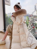 High-Grade Women's Fox Fur Collar Down Jacket Winter Coat Cold 90% White Duck Down Outerwear Long Hooded Parker