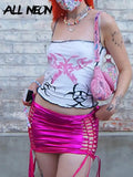 Pastel Gothic Aesthetics Butterfly Print Slip Tops Y2K Grunge Punk Backless Sewing White Crop Top Women Cute Camis