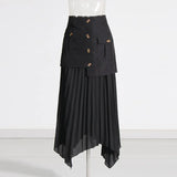Temperament Elegant Wind 2025 Autumn New Solid Color Splicing Irregular Surrhetic Folding Mid-Dress Skirt Half-Dress Woman