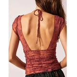 Women Ruched Cami Tops Lace Crossover Top And Cinched Cami Top Set T-Shirts For Summer