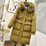 Winter Women's Long Puffer Jacket 2023 Big Real Raccoon Fur Hooded Duck Down Coat Female Rain Feather