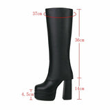 Fashion Double Platform Women Knee High Boots Super High Heel Punk Boots Slip On Autumn Winter Motorcycle Boots Lady