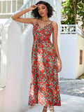 Summer Boho Elegant Party Dress Women V Neck Print Maxi Long Dress Spaghetti Strap Flower Dresses for