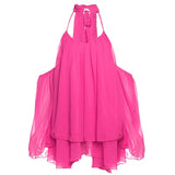 Summer New Women's Hottie Sexy V-Neck Sling Loose Back Horn Sleeve Short