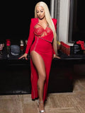 Fashion Elegant Club Party High Split Dresses Sexy 2 Piece Women Bodysuit Topsirregular Skirt Dress Matching