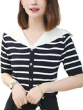 Simple And Thin Striped Knitted Shirt Summer New Small Man With Reduced Age Thin Short-Sleeved