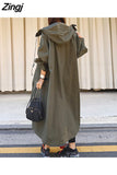 Spring Autumn Long ArmyGreen Oversized Waterproof Windbreaker Women Hood Zip Up Casual Loose Bf Varsity Raincoat