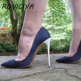 Blue Denim Ladies Pumps 12 cm Shallow Pointed Toe Female High Heels Shoes Women plus size BM004