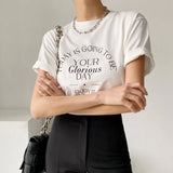 spring casual lazy wind round neck pullover letter printing loose all-match short-sleeved T-shirt top women