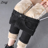 Winter Warm Skinny Jeans for Women Female High Waist Velvet Denim Pants Streetwear Stretch Trousers