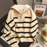 Women Sweater Oversize Zipper Knitted Pullover Long Sleeve Stripe Loose Ladies Sweaters Autumn Winter Women's
