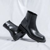 Zingj Men's Shoes Summer Shorts British Square Head Black Zip Booshoe