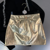 2022 Summer New Collection Single Button Silver Pu Slim Short Mini Bodycon Skirt Women