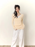 New Autumn Winter Korean Style Knitted Sweater Chic Sexy Women Fake Two Pieces V-Neck Long Sleeve