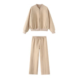 Autumn Zipper Bomber Jacket Jacket + Velvet Trousers Women's