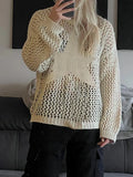 Distressed Crochet Star Sweater Pullovers Oversized Loose Holes Knitted Jumper Smock Y2k Harajuku Streetwear 90s