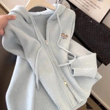 2025 New Retro Buckle Design High-Necked Ladies Knitted Cardigan Pure Color Ocean Sweater