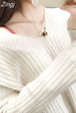 Women Sweater Autumn Winter Knitted Jumper Sweaters Casual Loose Long Sleeve V neck Soft Pullovers female