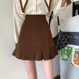 Mini Skirts Women Autumn Corduroy Pleated Tender Warm Thicken Classic Retro Solid High Waist Stylish A-lien Hipster