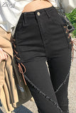 Black Split Y2k Pantalones High Waist Long Flare Pants Denim Zipper Fly Full Length Jeans Chic Women Streetwear