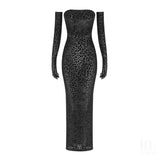 Velvet Strapless Dress 2022 Spring New Women Sexy Black Leopard Bodycon Party Evening Elegant
