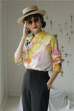 Designer Fall 2020 Women Blouse Long Sleeve Button Up Collar Shirt White Cotton Fashion Big Print Blouse