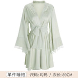 Simulated Silk Leaf Broad Sleeve Bathrobe Bathrobe New With Coat Morning