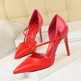 Zingj Korean Version Of Fashion Sweet High Heels Women's High With Shallow Mouth Pointed Head Color Hollow One Word Belt Show Thin Single