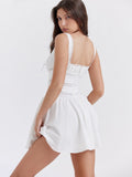 White Lace Patchwork Mini Dress-Outfit