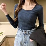 Casual O-Neck Sweater Autumn Winter Slim Sweater Women Solid Knit Ssweaters Pullovers Long Sleeve Soft Femme Jumper