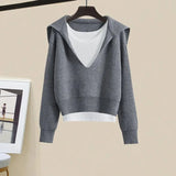 Winter Women Clothing Korean Casual Vest+knitted Sweaters+wide Leg Knitting Wide Leg Pants Sets Ladies Warm Knitwears