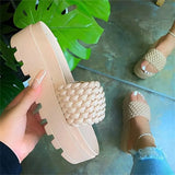 size slippers women's 2022 flat bottom beach wear woven slippers women's plus size comfortable women's