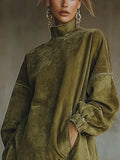 Women's Ins Long-Sleeved Solid Color To Make Old Tidsus Splicing Edss And Dress