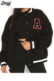 and American English alphabet high quality towel embroidered jackets coats women's street retro baseball uniform