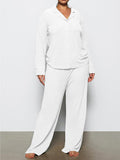 Long Sleeve Button Down Ribbed Knit Pajamas Set- Outfit