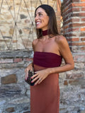 Zingj Patchwork Chest Wrapped Ribbon Long Dress Women Sexy Off Shoulder Side Split Bodycon Robe Summer New Lady Street Vestido 211-0-Outfit
