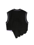 Women's Patchwork Sweater Knitted Vests Loose Casual Female Hip Hop Gothic Streetwear Harajuku Vintage Trendy Asymmetry