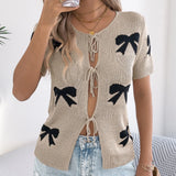 Spring And Summer Casual Sexy Bumpy Bow Tie With Knitted Sweater Holiday Cardigan Women's