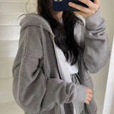 Women Hoodie Harajuku Korean Version Loose Oversized Sweatshirts Solid Color Long Sleeved Hooded Sweatshirt Student Girl Top